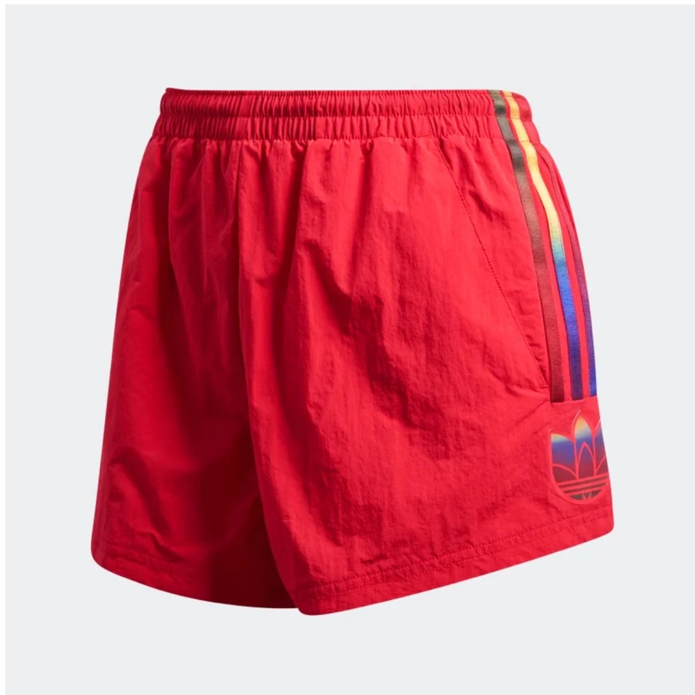 ADIDAS SIZE M MESH LINED SHORTS WITH RAINBOW STRIPES WINDBREAKER TYPE MATERIAL🌈